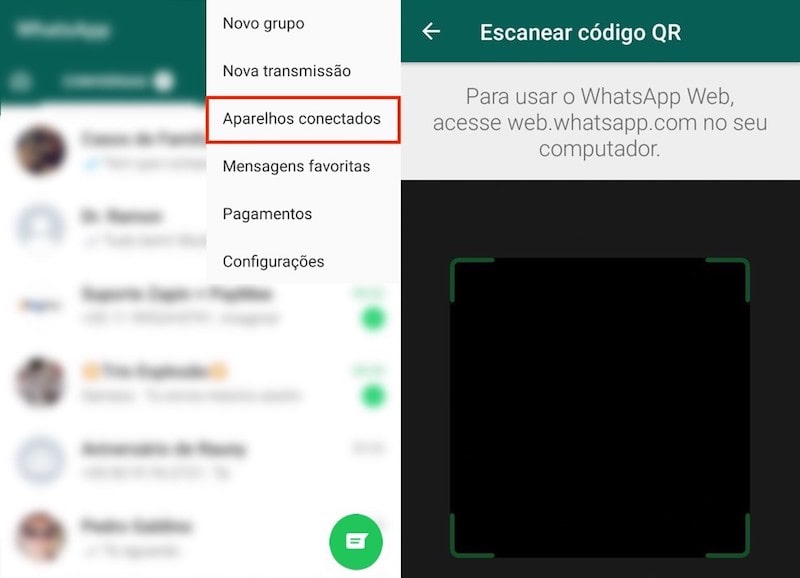 Abrindo a opção aparelhos conectados no Whatsapp