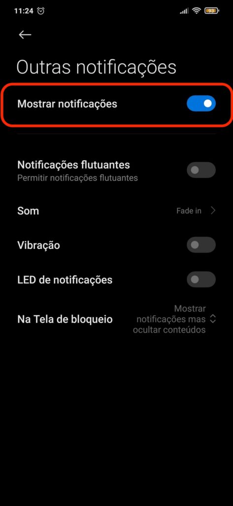 Ocultar a notificação