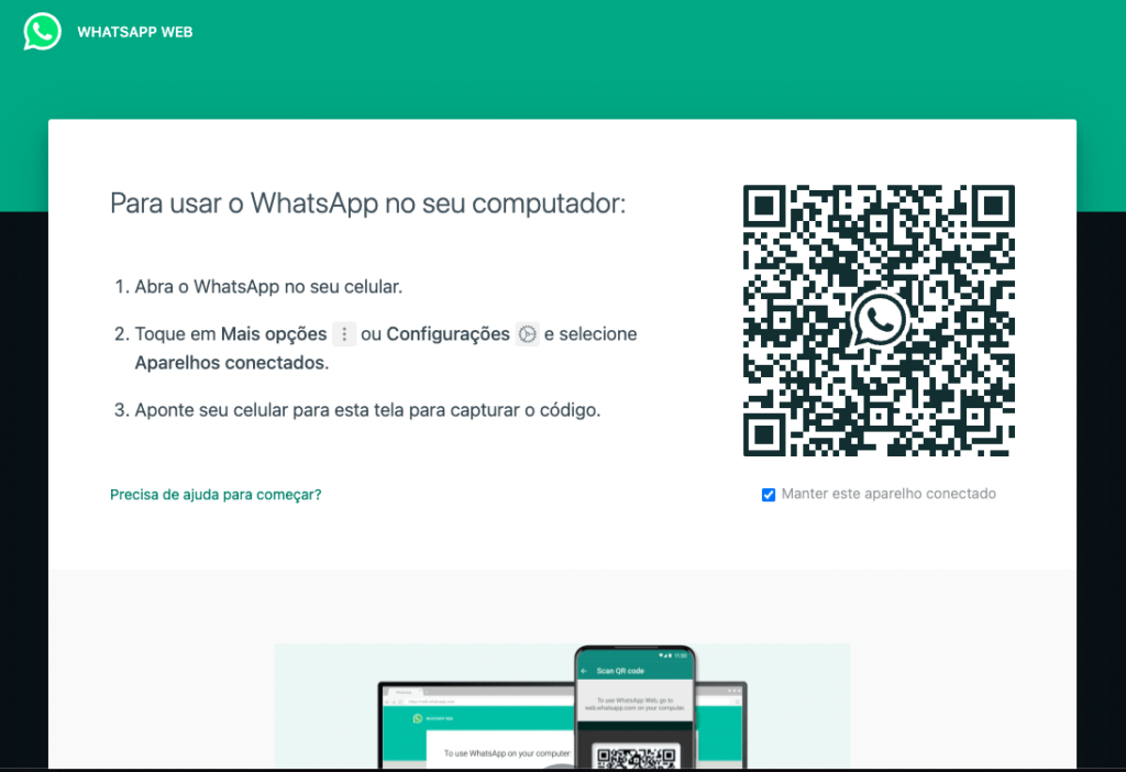 Página de acesso do Whatsapp Web