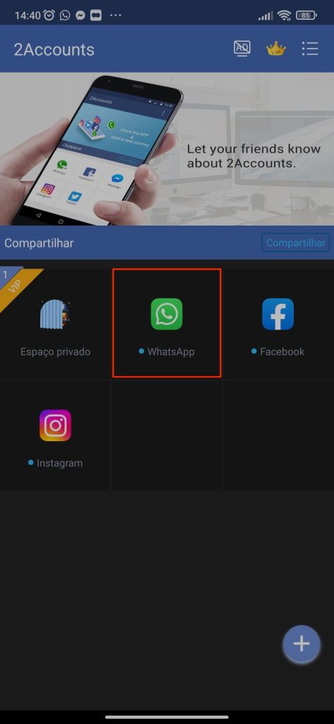 Selecionando o Whatspp, Facebook e Instagram para serem Clonados