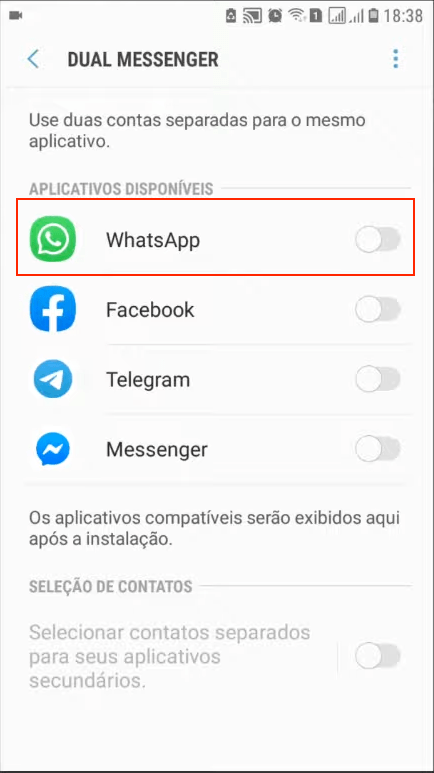 Selecionando o Whatsapp