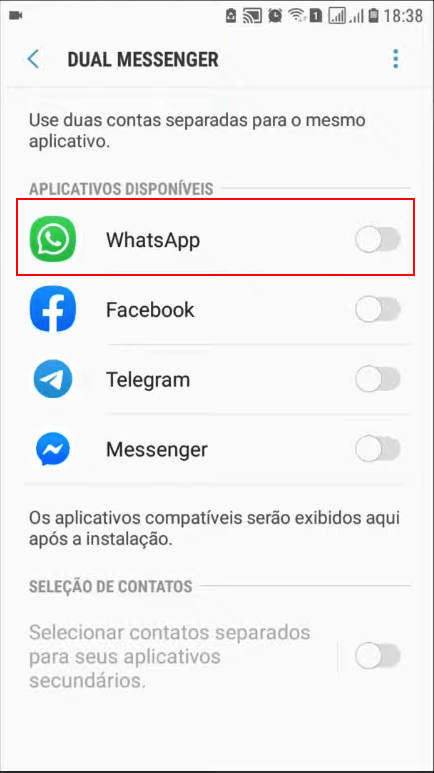 Selecionando o aplicativo do Whatsapp