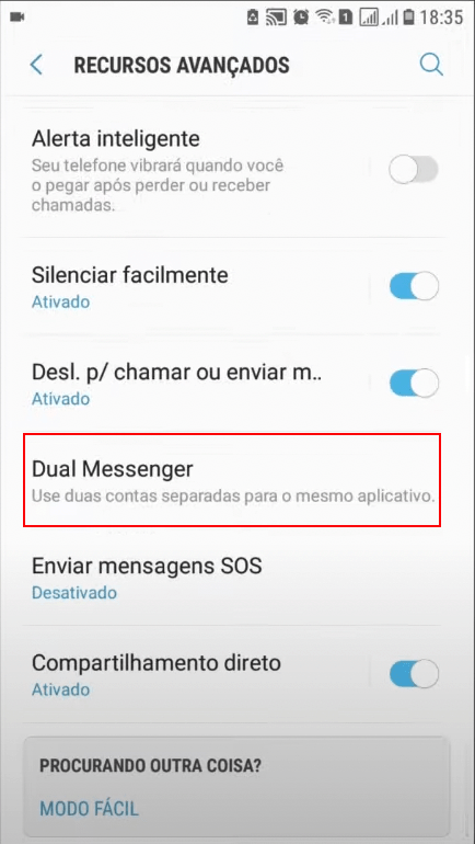 Logo em seguida, você vai selecionar a opção Dual Messenger