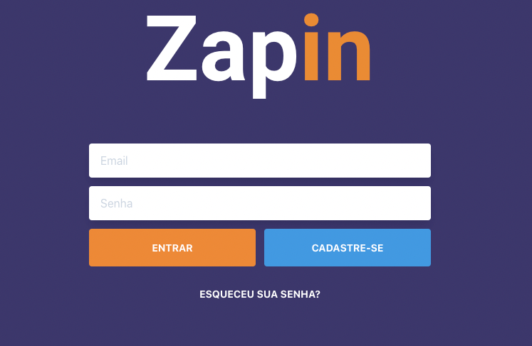 Tela inicial do aplicativo Zapin