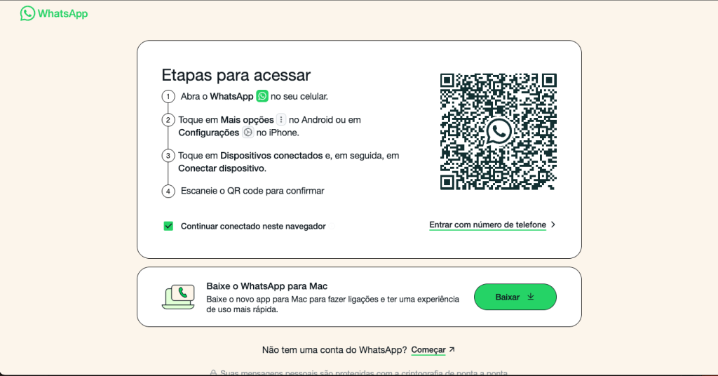 Página do Whatsapp Web